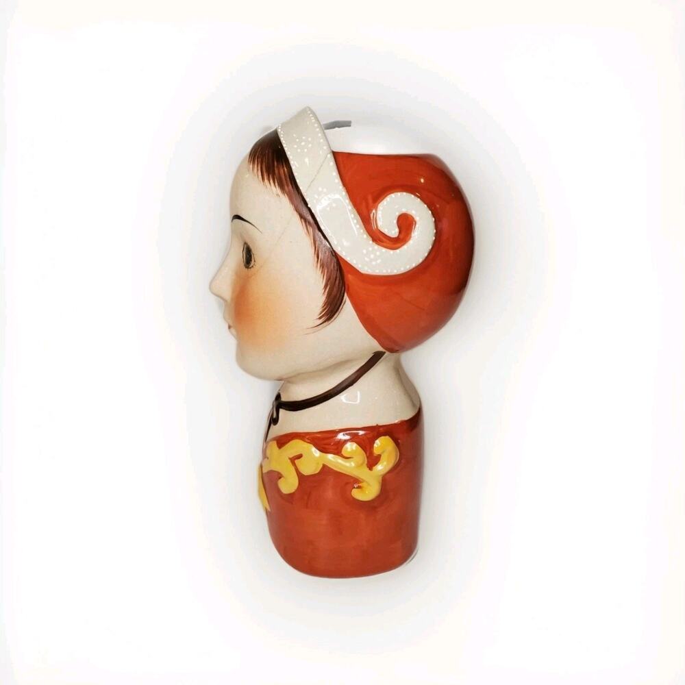 Midcentury Scandinavian Folk Art Ceramic Tudor Bust Vase Gemma Taccogna Style - Picture 2 of 8